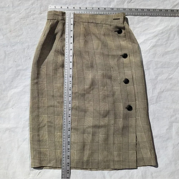 Vintage Button  Front Plaid Houndstooth Tan & Black Skirt - Size 0 ? - Picture 5 of 6